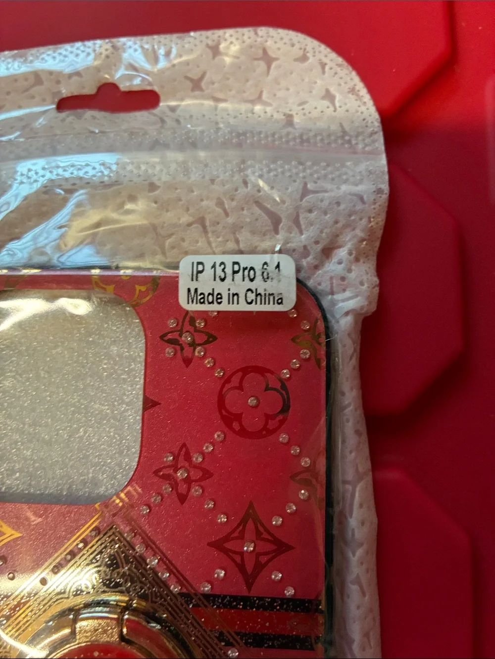 Source Unknown Pink Phone Case with Gold Ring Grip and Decorative Pattern